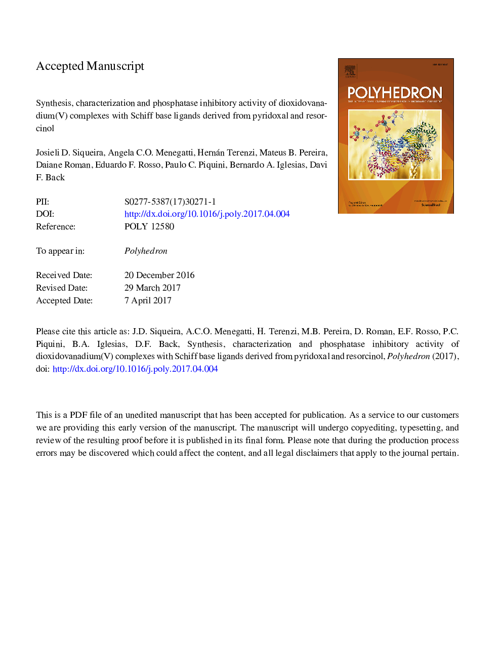 Synthesis, characterization and phosphatase inhibitory activity of dioxidovanadium(V) complexes with Schiff base ligands derived from pyridoxal and resorcinol