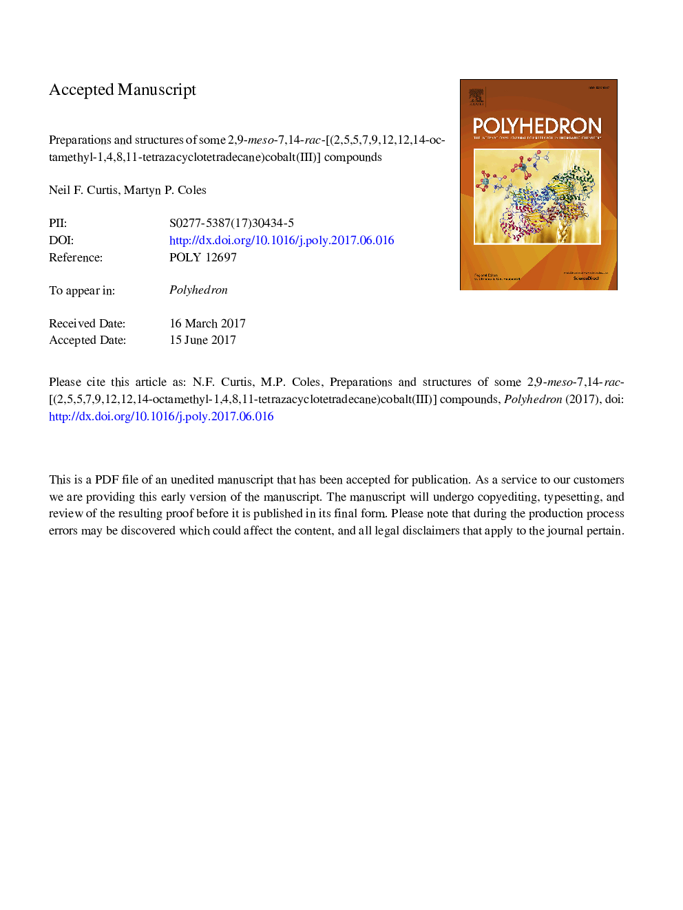 Preparations and structures of some 2,9-meso-7,14-rac-[(2,5,5,7,9,12,12,14-octamethyl-1,4,8,11-tetrazacyclotetradecane)cobalt(III)] compounds