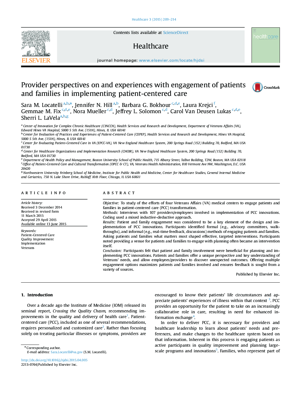 Provider perspectives on and experiences with engagement of patients and families in implementing patient-centered care