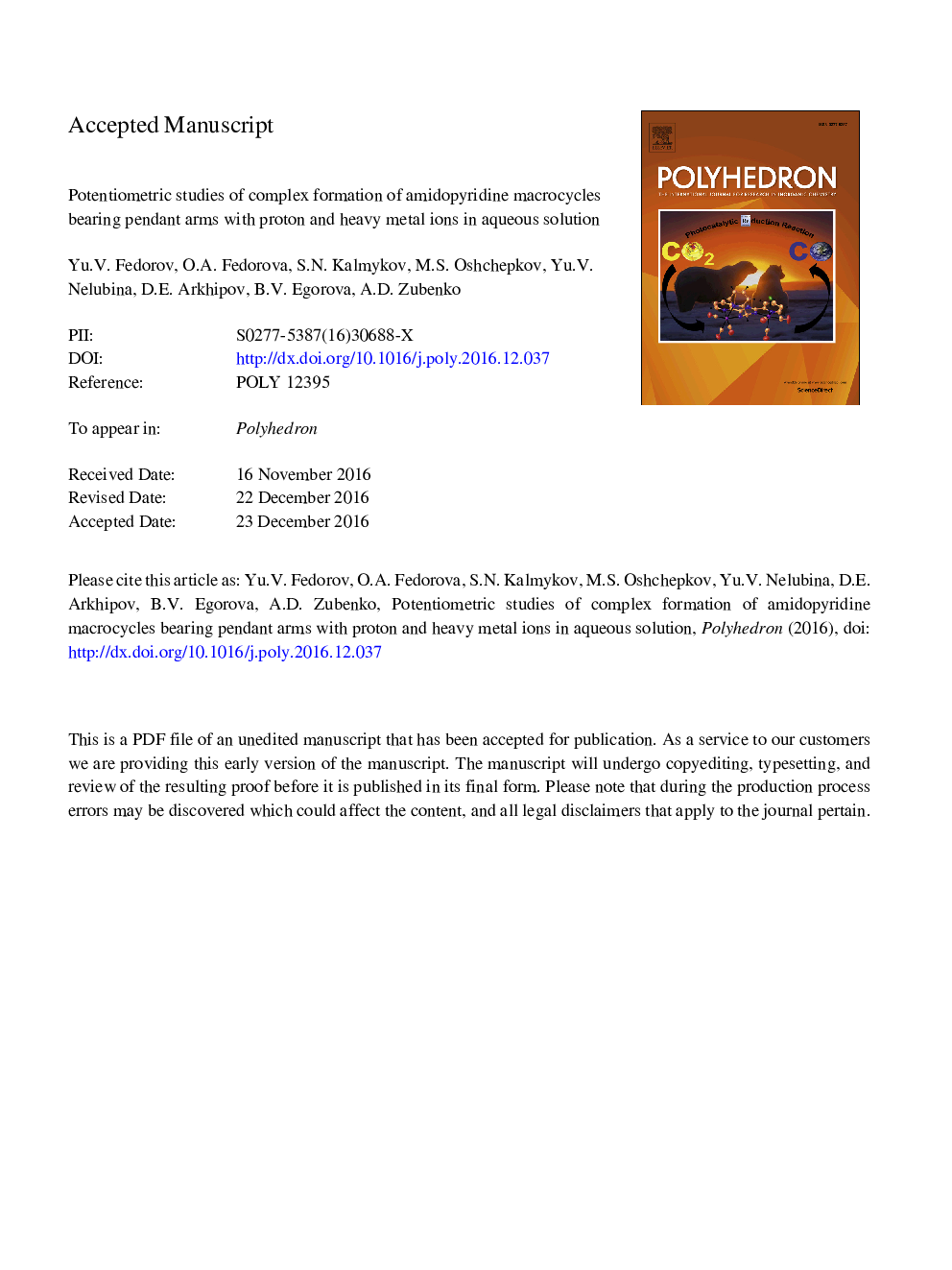 Potentiometric studies of complex formation of amidopyridine macrocycles bearing pendant arms with proton and heavy metal ions in aqueous solution