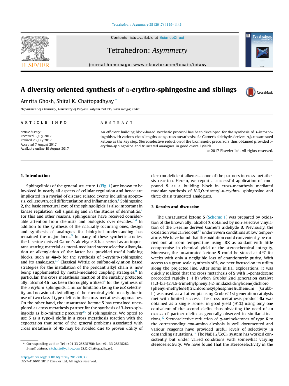 A diversity oriented synthesis of d-erythro-sphingosine and siblings