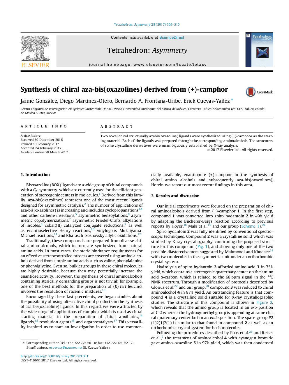 Synthesis of chiral aza-bis(oxazolines) derived from (+)-camphor