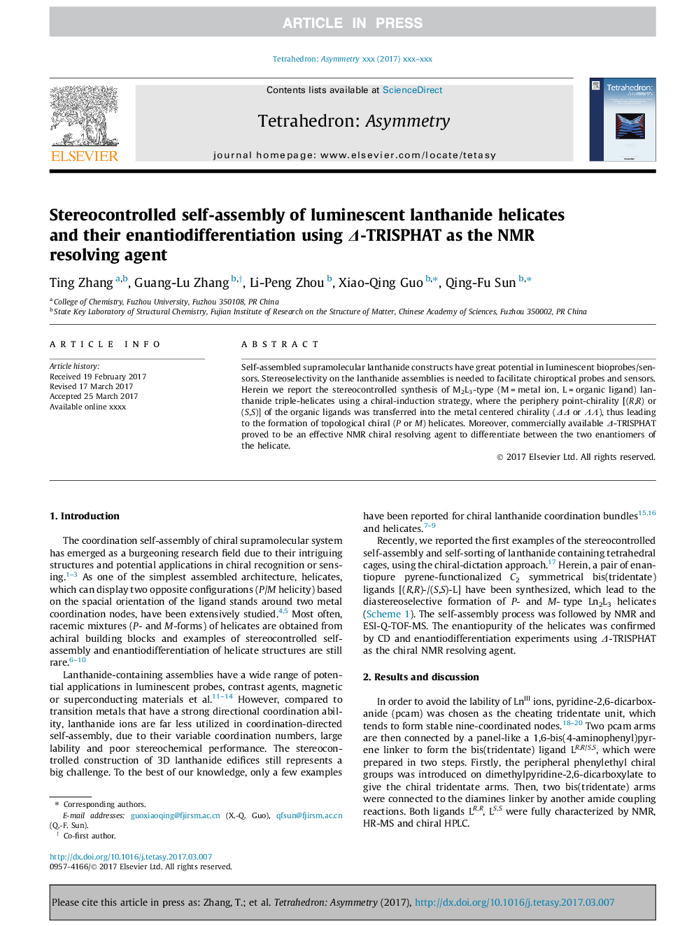 Stereocontrolled self-assembly of luminescent lanthanide helicates and their enantiodifferentiation using Î-TRISPHAT as the NMR resolving agent