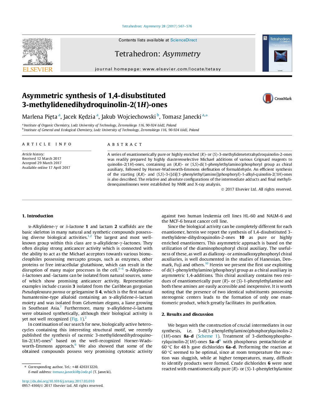 Asymmetric synthesis of 1,4-disubstituted 3-methylidenedihydroquinolin-2(1H)-ones