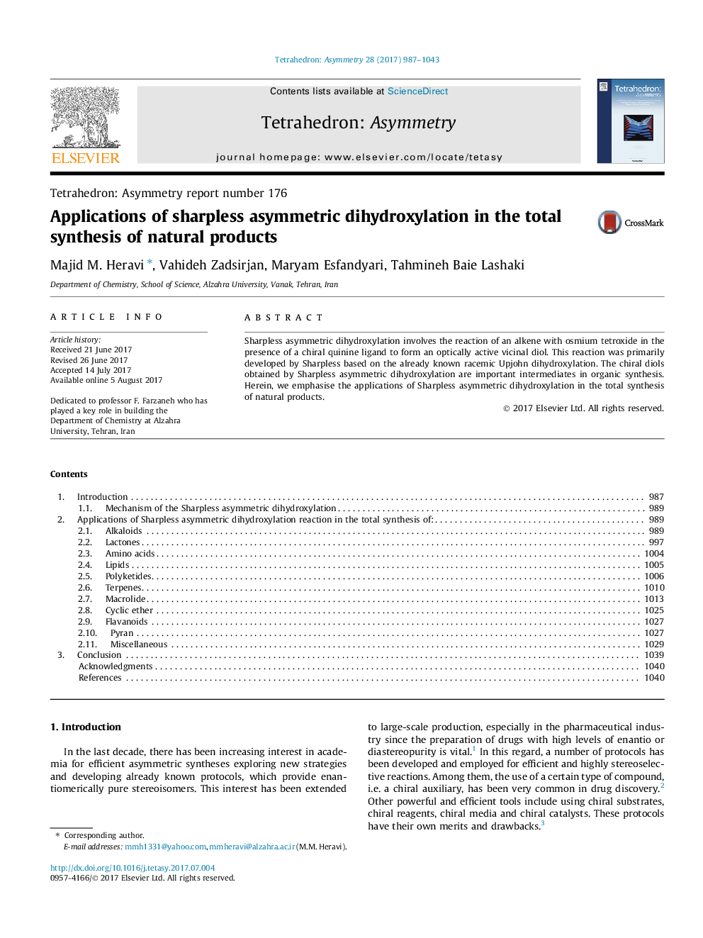 Applications of sharpless asymmetric dihydroxylation in the total synthesis of natural products