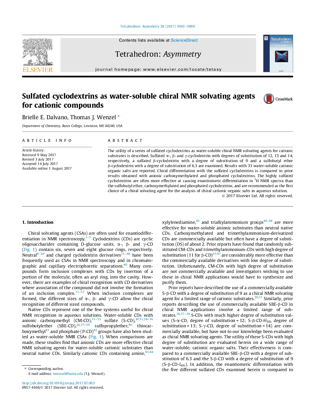 Sulfated cyclodextrins as water-soluble chiral NMR solvating agents for cationic compounds