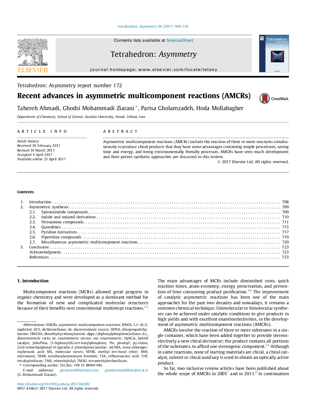 Recent advances in asymmetric multicomponent reactions (AMCRs)