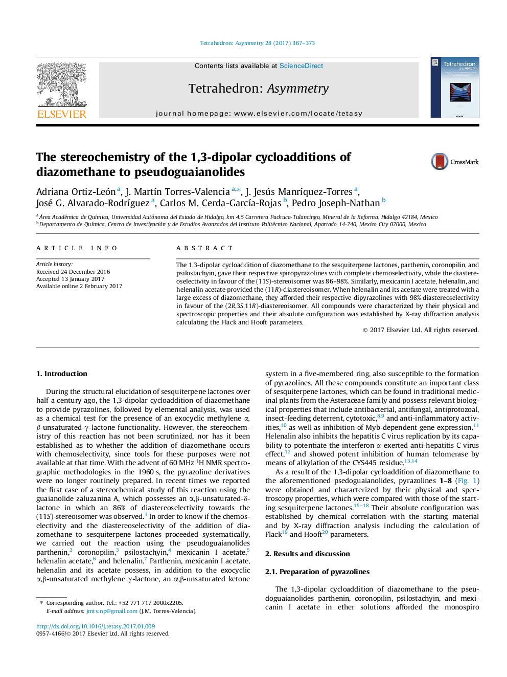 The stereochemistry of the 1,3-dipolar cycloadditions of diazomethane to pseudoguaianolides