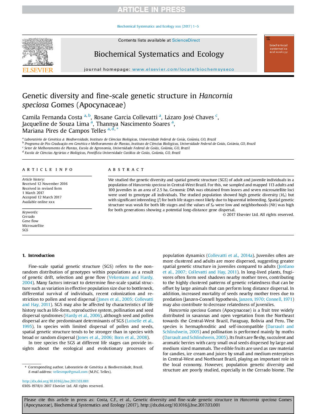 Genetic diversity and fine-scale genetic structure in Hancornia speciosa Gomes (Apocynaceae)