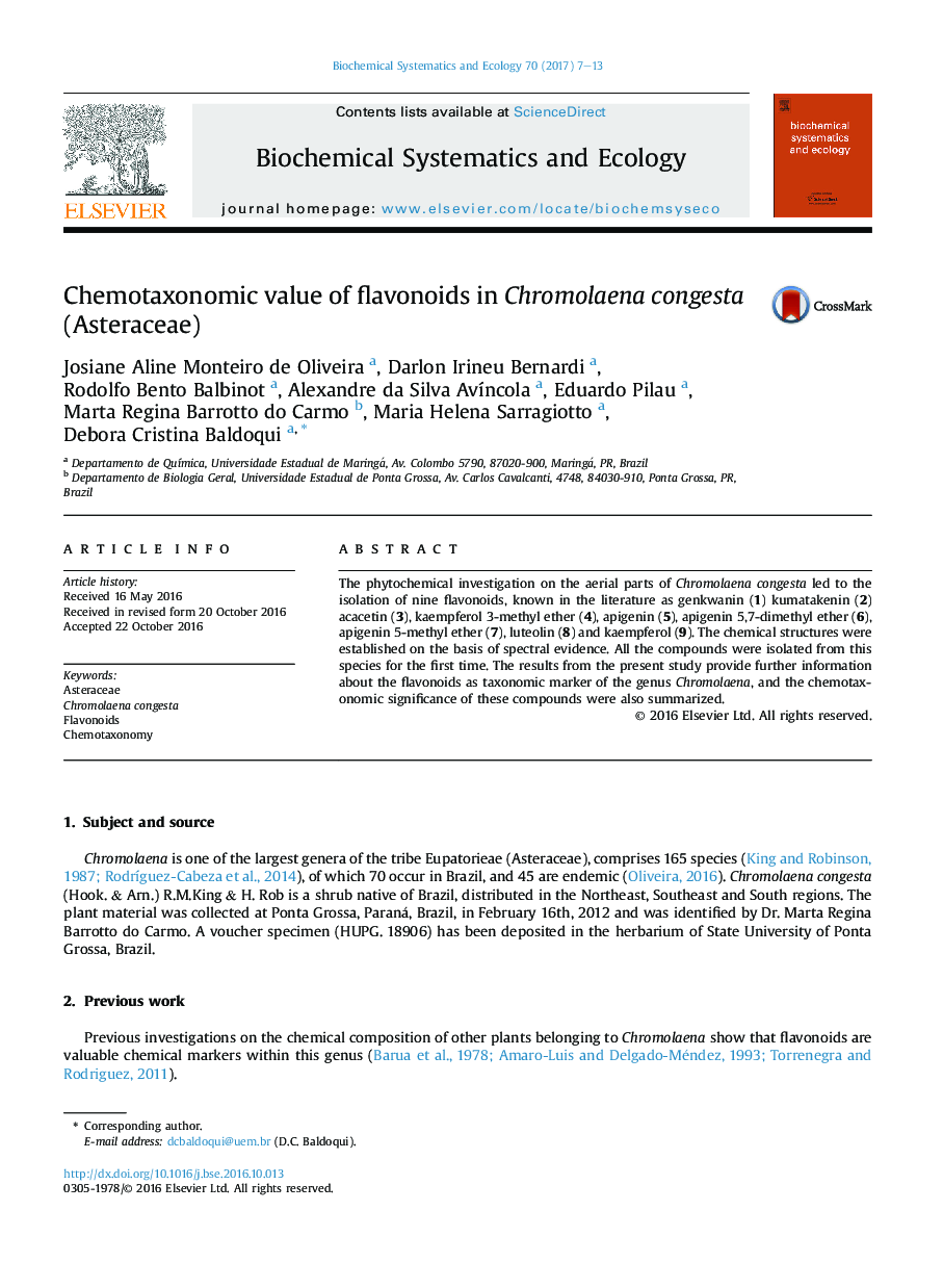 Chemotaxonomic value of flavonoids in Chromolaena congesta (Asteraceae)