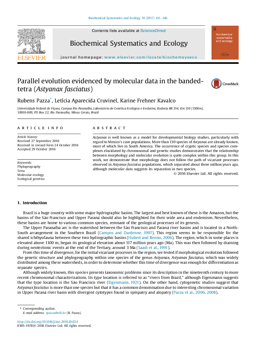 Parallel evolution evidenced by molecular data in the banded-tetra (Astyanax fasciatus)