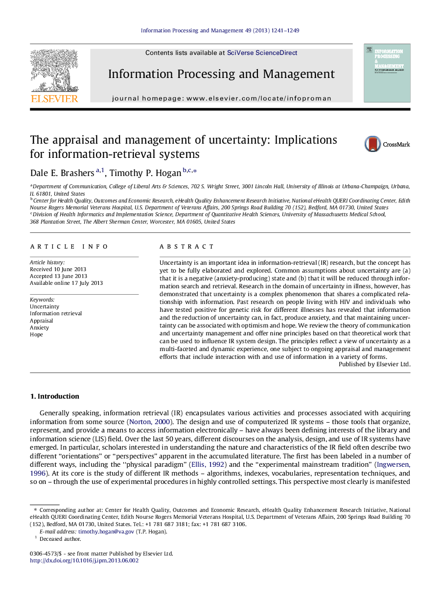 The appraisal and management of uncertainty: Implications for information-retrieval systems