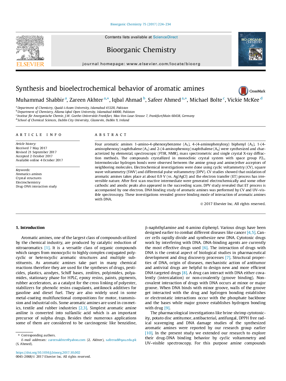 Synthesis and bioelectrochemical behavior of aromatic amines