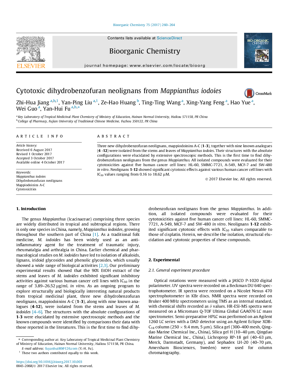 Cytotoxic dihydrobenzofuran neolignans from Mappianthus iodoies