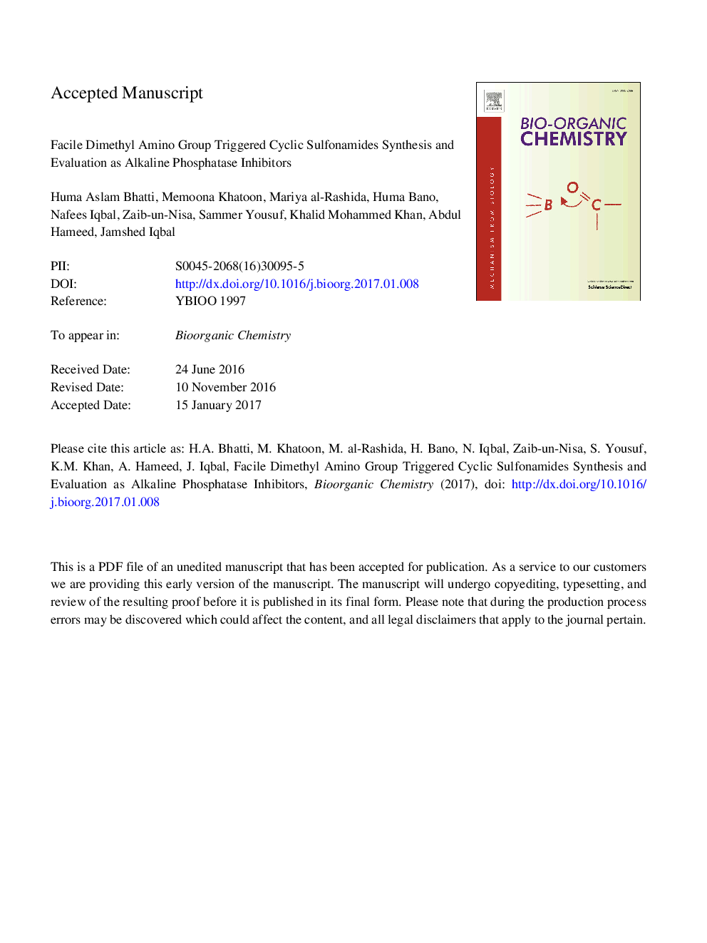 Facile dimethyl amino group triggered cyclic sulfonamides synthesis and evaluation as alkaline phosphatase inhibitors