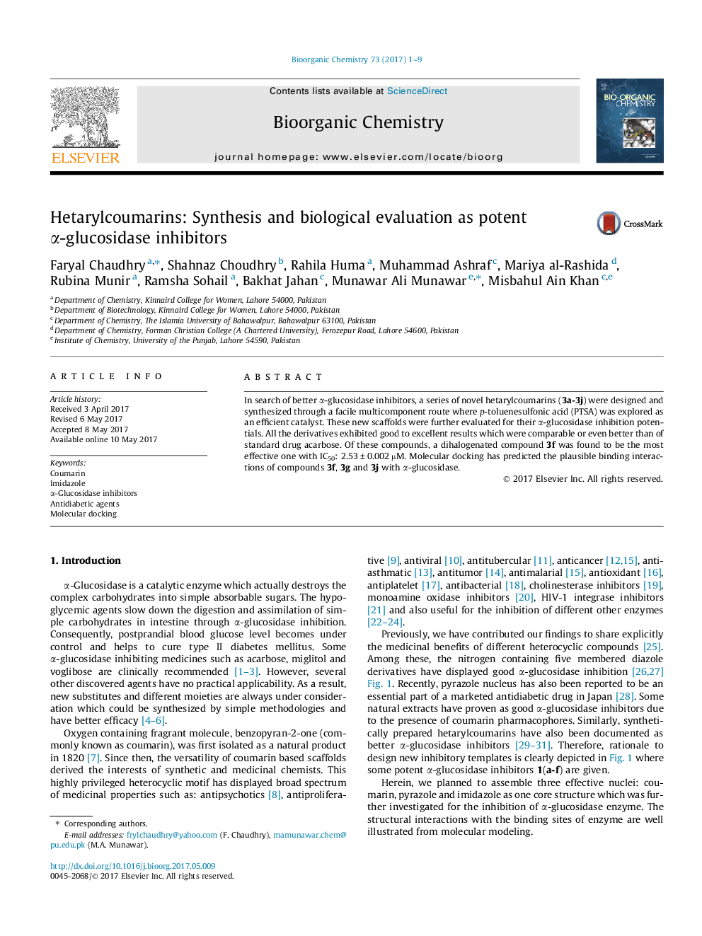 Hetarylcoumarins: Synthesis and biological evaluation as potent Î±-glucosidase inhibitors