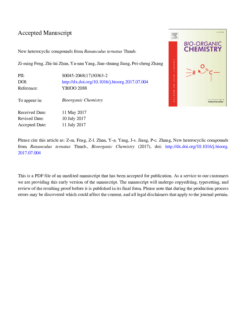 New heterocyclic compounds from Ranunculus ternatus Thunb.