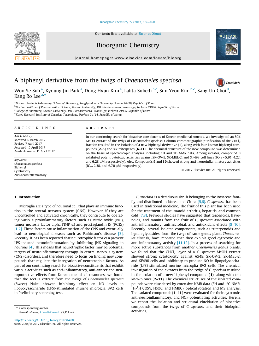 A biphenyl derivative from the twigs of Chaenomeles speciosa