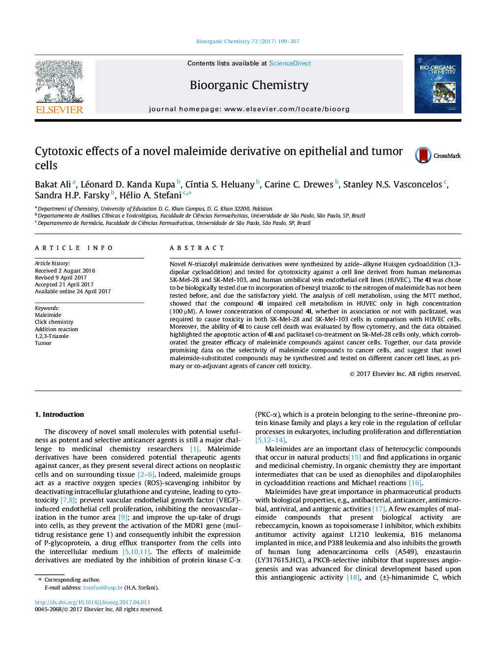 Cytotoxic effects of a novel maleimide derivative on epithelial and tumor cells