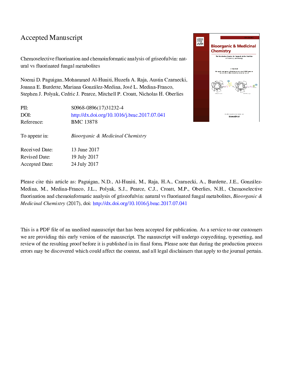 Chemoselective fluorination and chemoinformatic analysis of griseofulvin: Natural vs fluorinated fungal metabolites