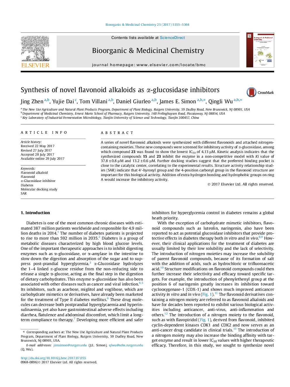 Synthesis of novel flavonoid alkaloids as Î±-glucosidase inhibitors