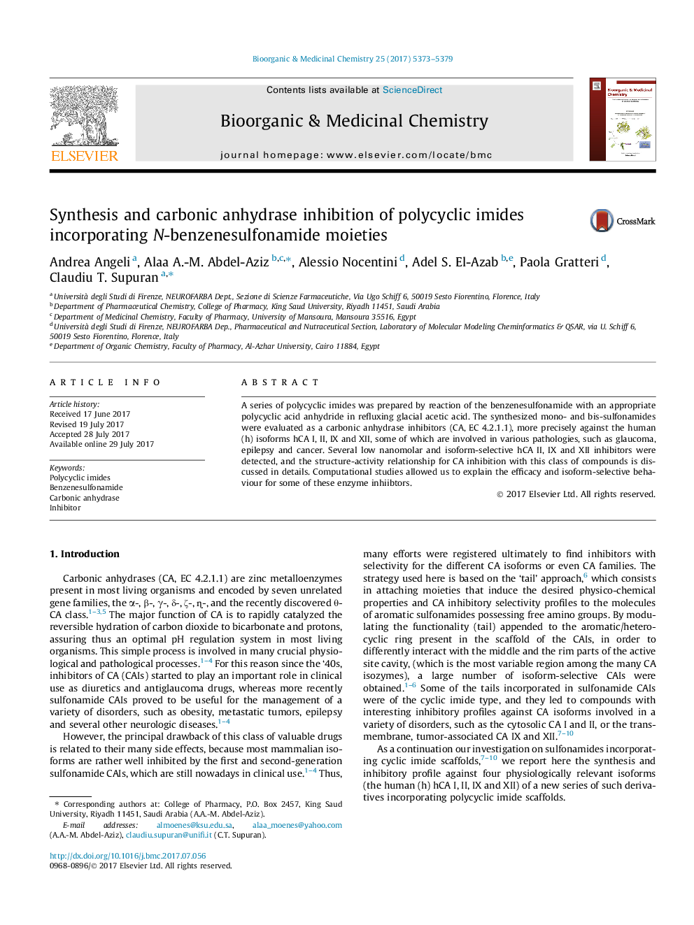 Synthesis and carbonic anhydrase inhibition of polycyclic imides incorporating N-benzenesulfonamide moieties