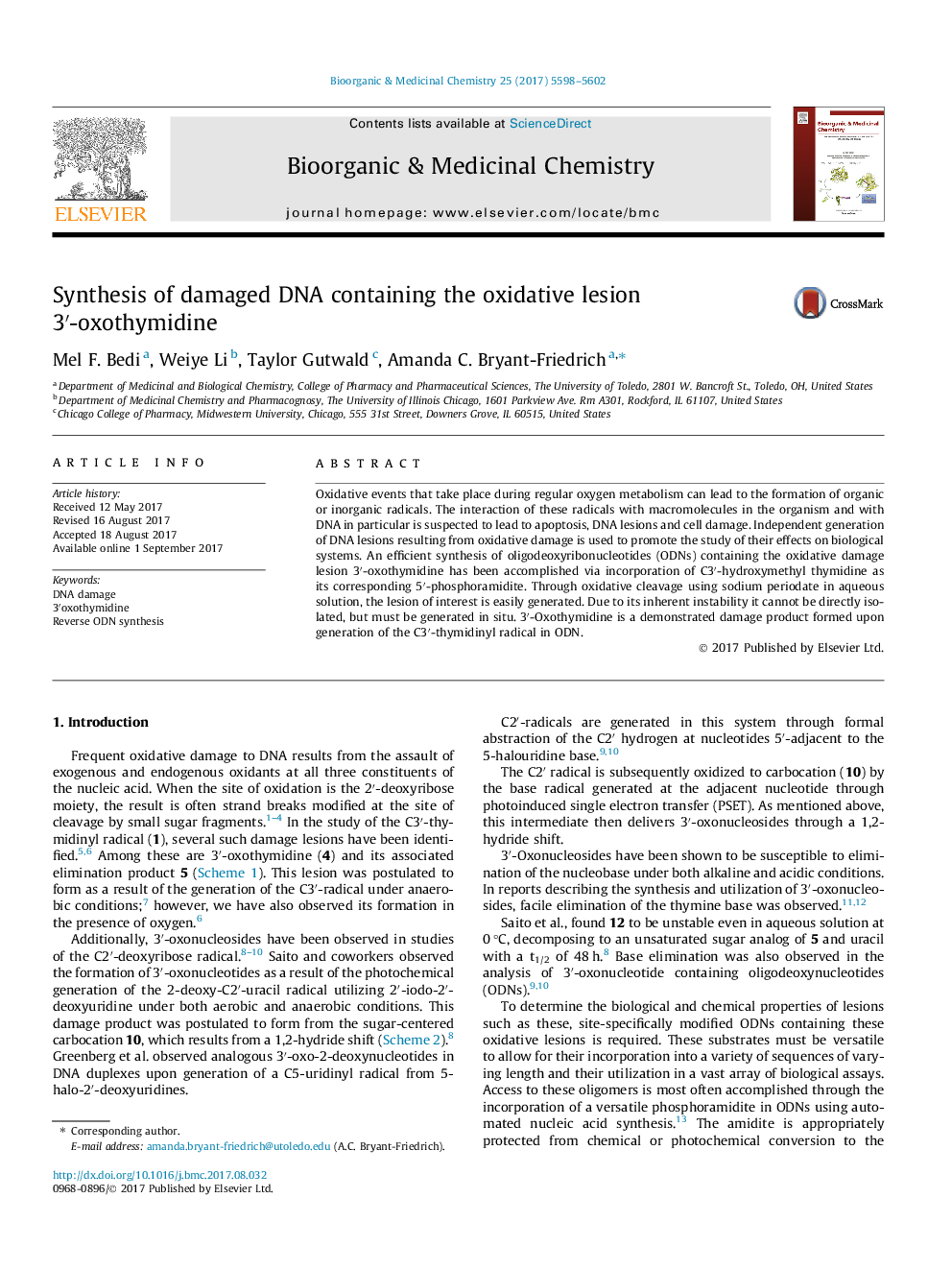 Synthesis of damaged DNA containing the oxidative lesion 3â²-oxothymidine