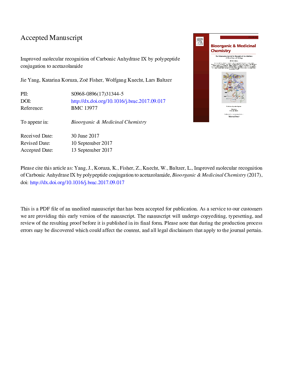 Improved molecular recognition of Carbonic Anhydrase IX by polypeptide conjugation to acetazolamide