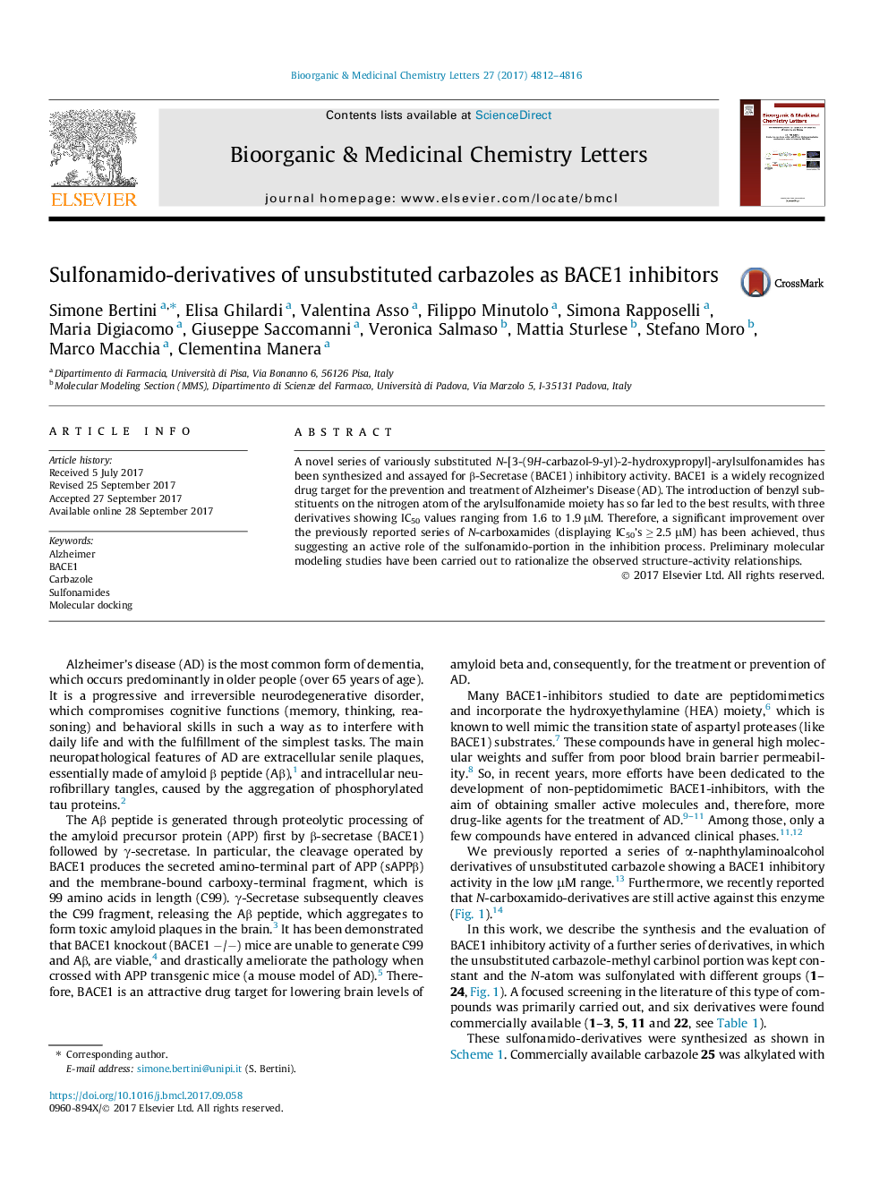 Sulfonamido-derivatives of unsubstituted carbazoles as BACE1 inhibitors