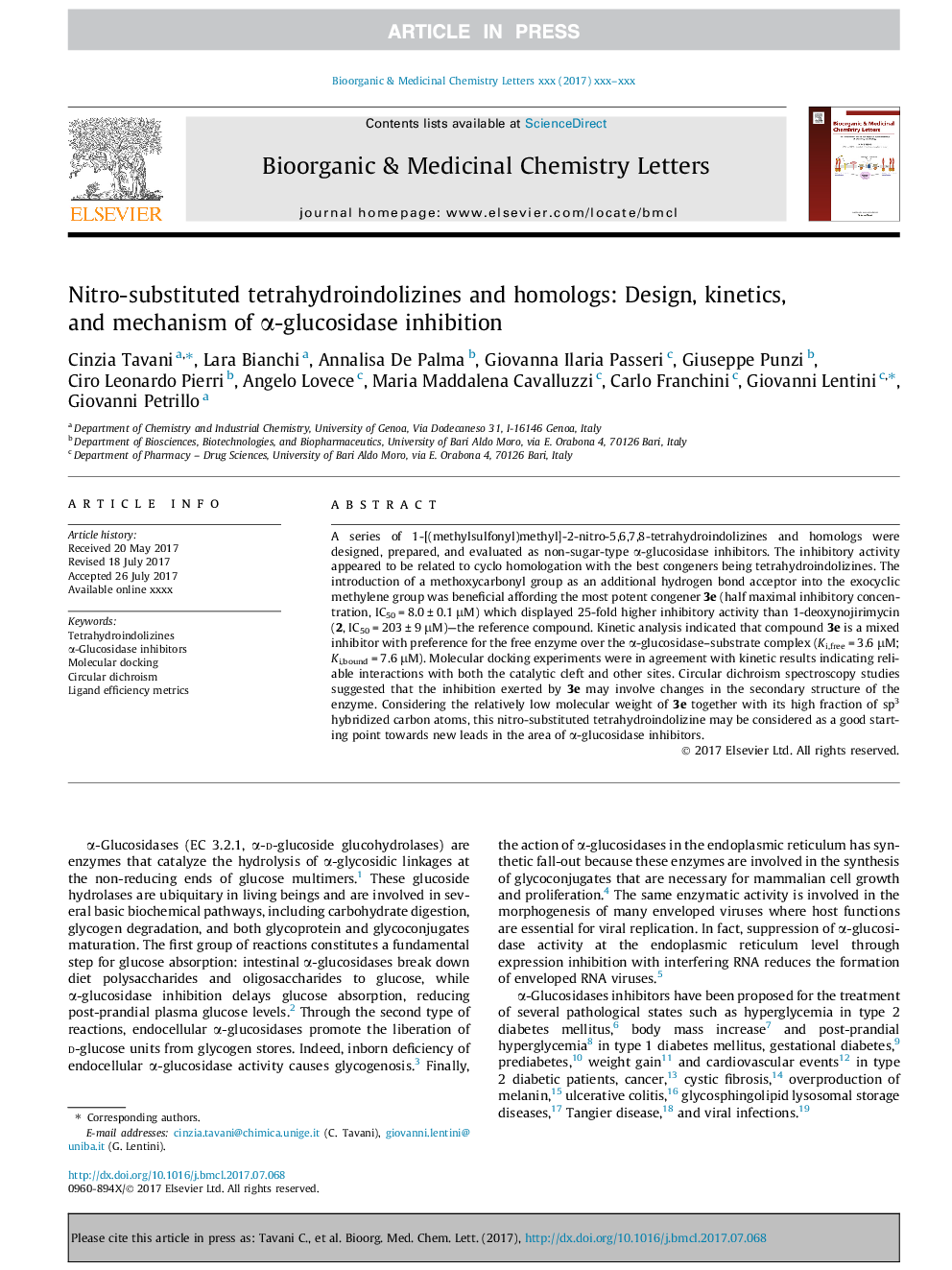 Nitro-substituted tetrahydroindolizines and homologs: Design, kinetics, and mechanism of Î±-glucosidase inhibition