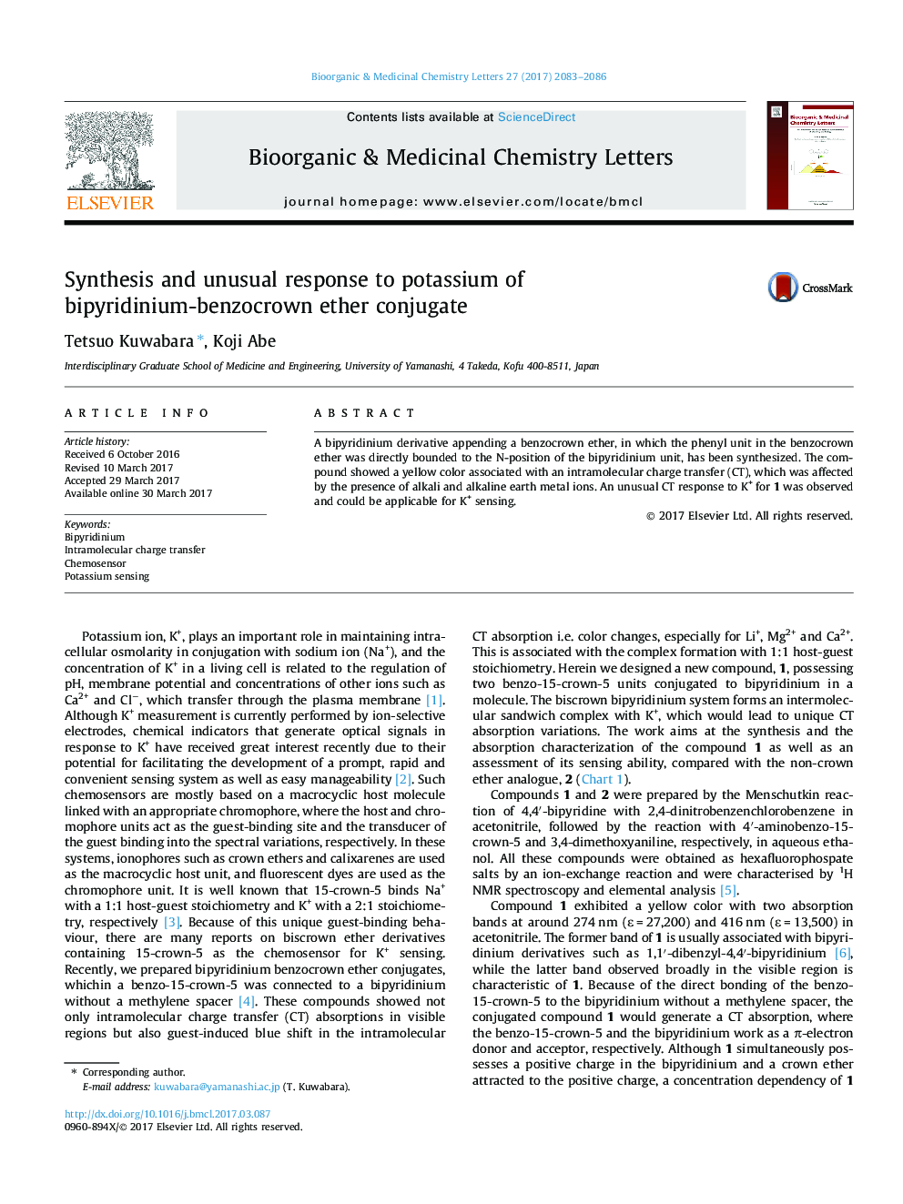 Synthesis and unusual response to potassium of bipyridinium-benzocrown ether conjugate