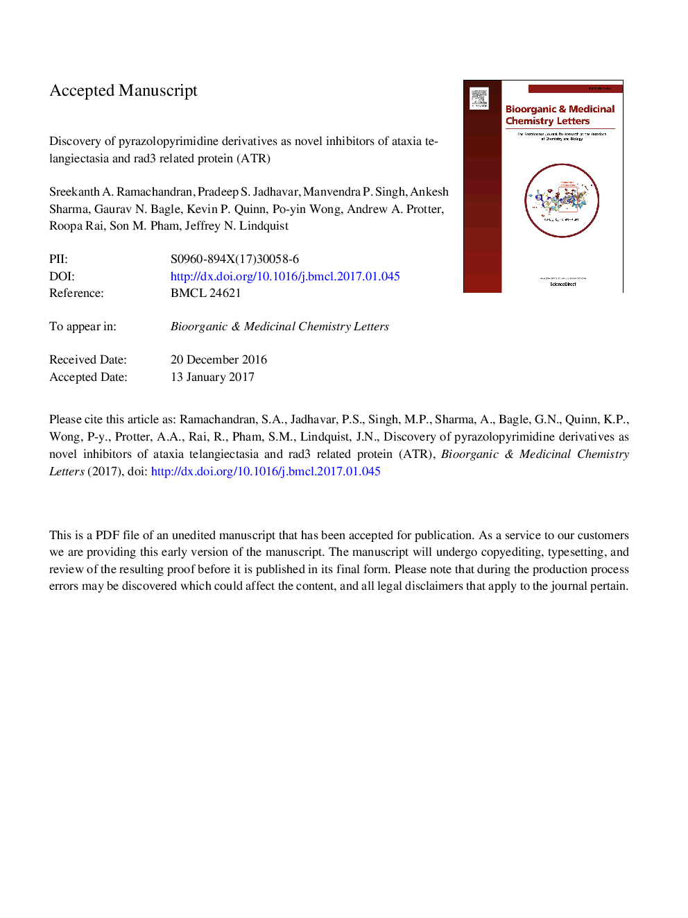 Discovery of pyrazolopyrimidine derivatives as novel inhibitors of ataxia telangiectasia and rad3 related protein (ATR)