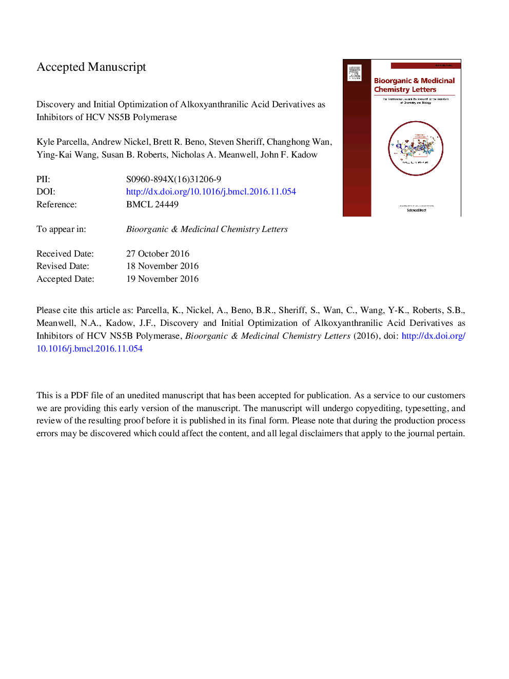 Discovery and initial optimization of alkoxyanthranilic acid derivatives as inhibitors of HCV NS5B polymerase