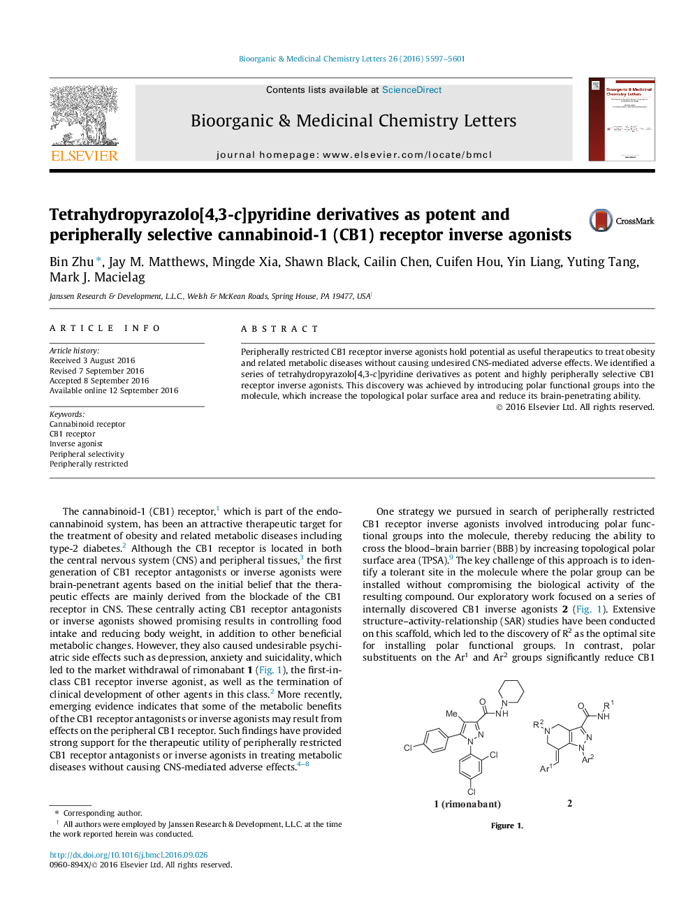 Tetrahydropyrazolo[4,3-c]pyridine derivatives as potent and peripherally selective cannabinoid-1 (CB1) receptor inverse agonists