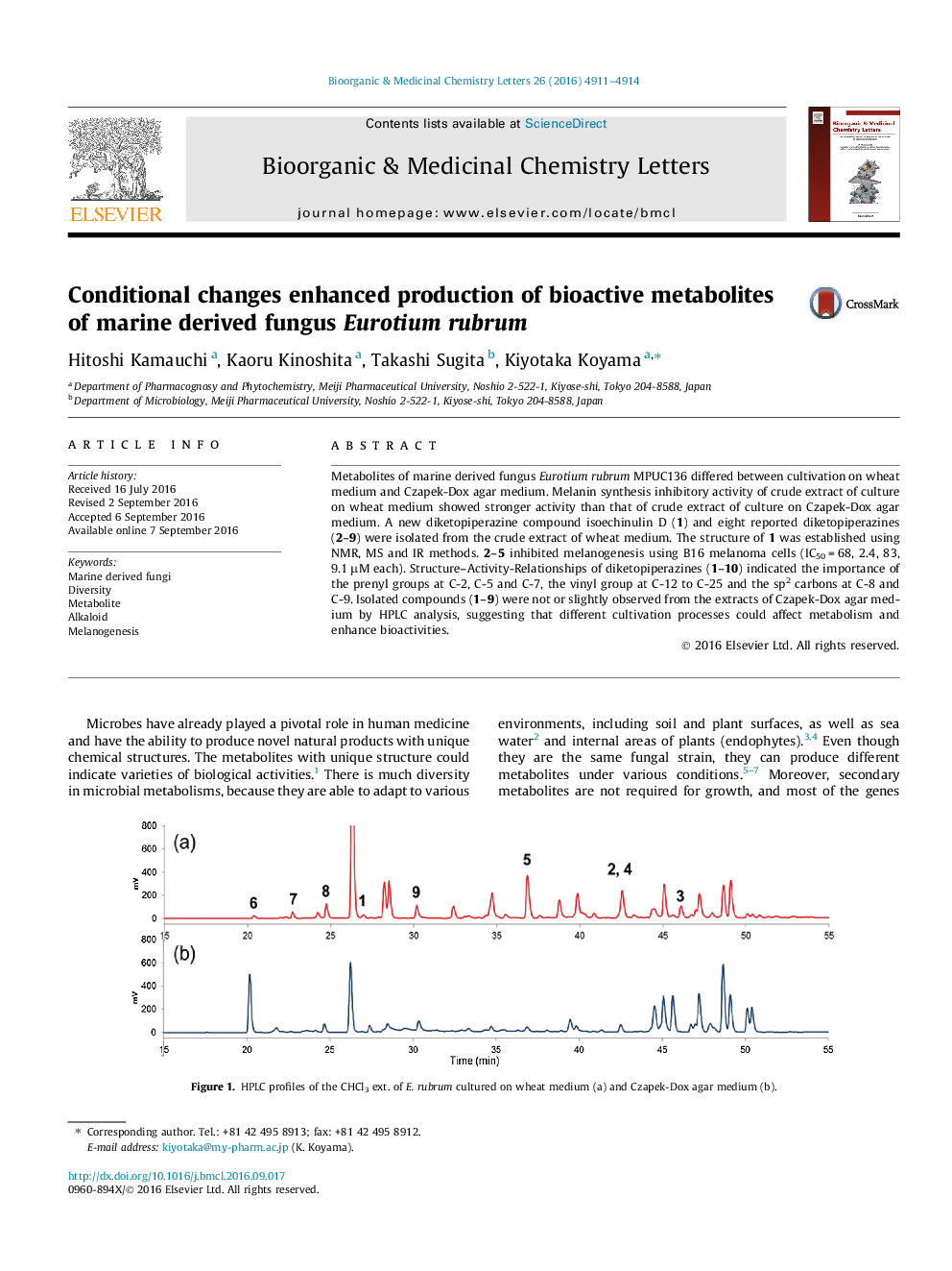 Conditional changes enhanced production of bioactive metabolites of marine derived fungus Eurotium rubrum