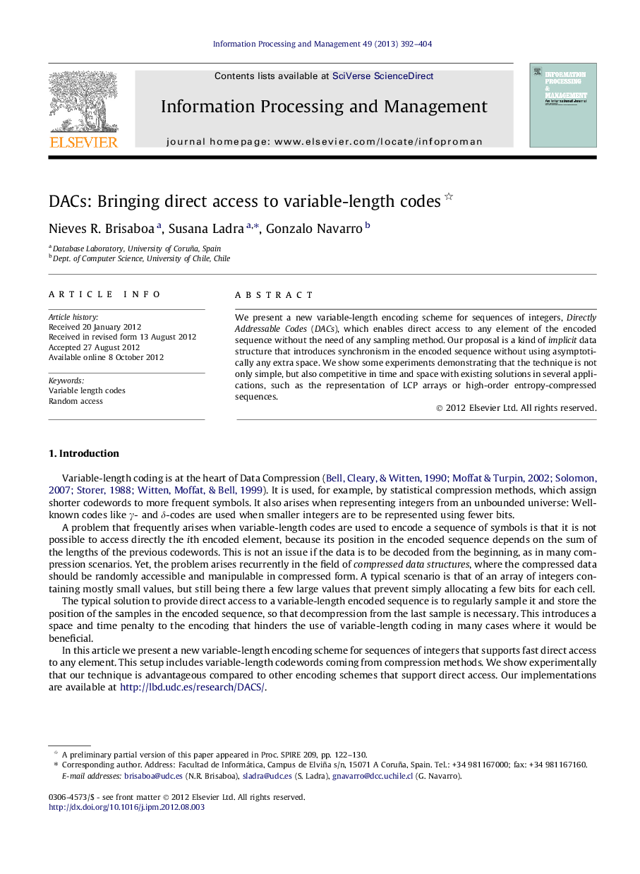 DACs: Bringing direct access to variable-length codes 