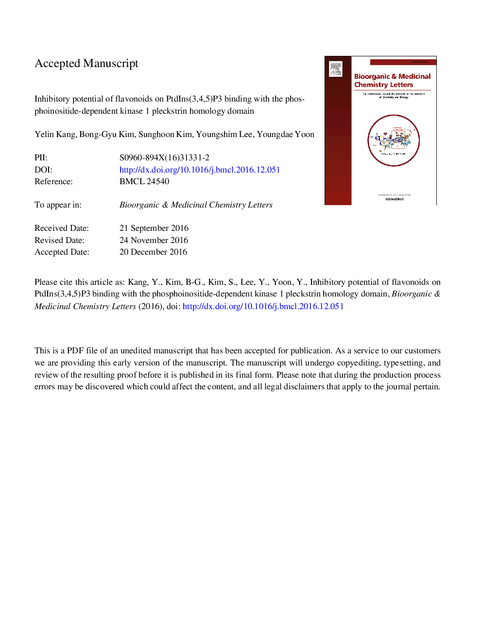 Inhibitory potential of flavonoids on PtdIns(3,4,5)P3 binding with the phosphoinositide-dependent kinase 1 pleckstrin homology domain