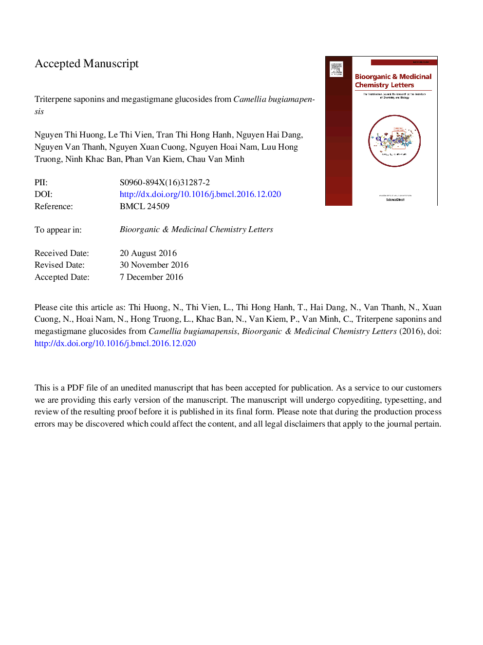 Triterpene saponins and megastigmane glucosides from Camellia bugiamapensis