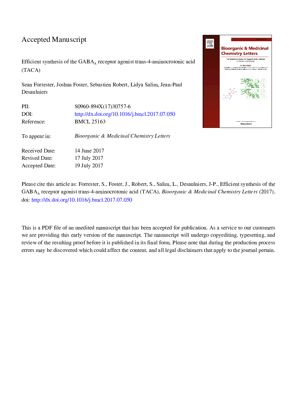 Efficient synthesis of the GABAA receptor agonist trans-4-aminocrotonic acid (TACA)