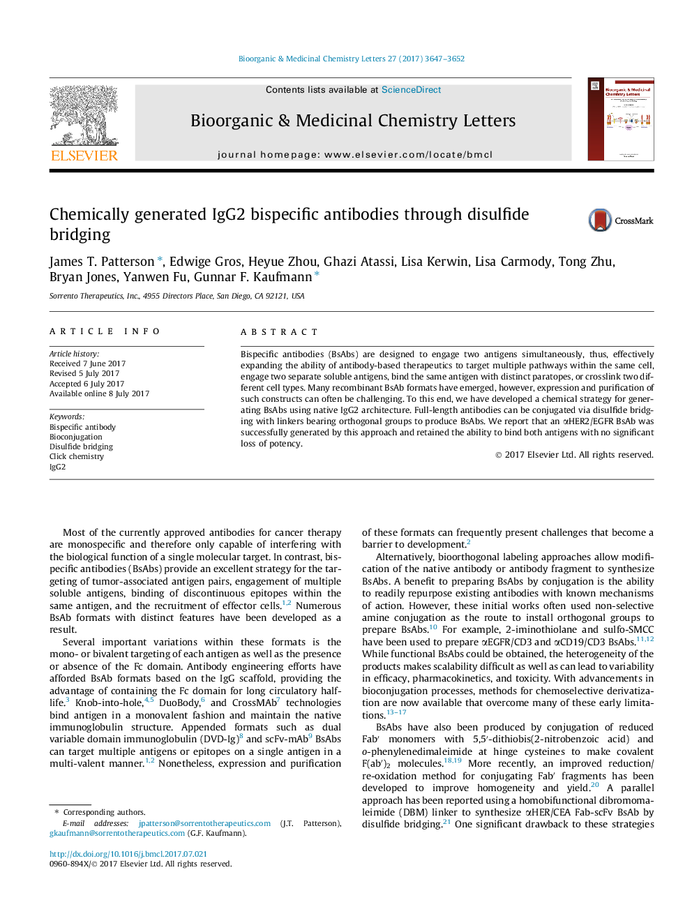 Chemically generated IgG2 bispecific antibodies through disulfide bridging