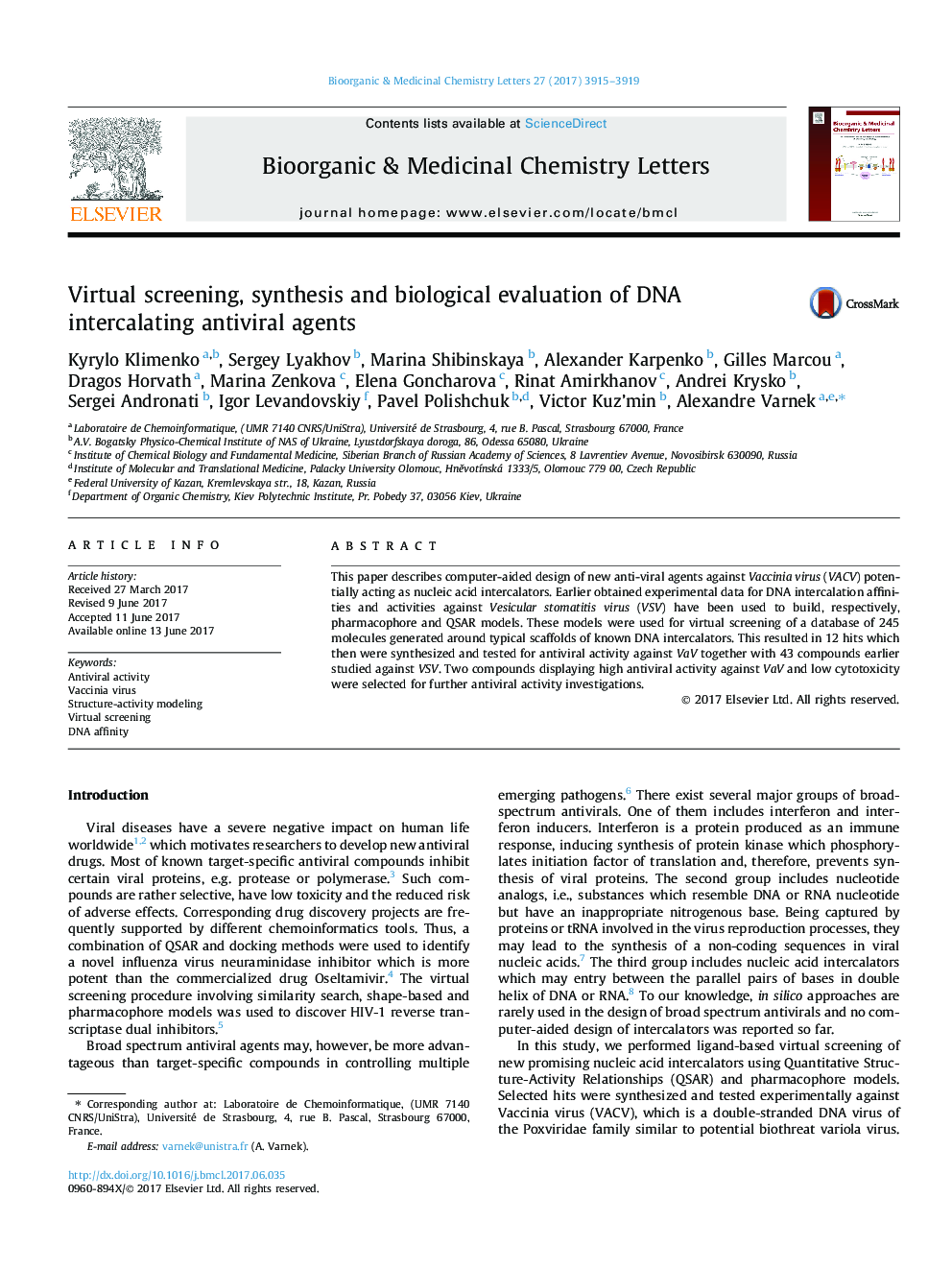 Virtual screening, synthesis and biological evaluation of DNA intercalating antiviral agents