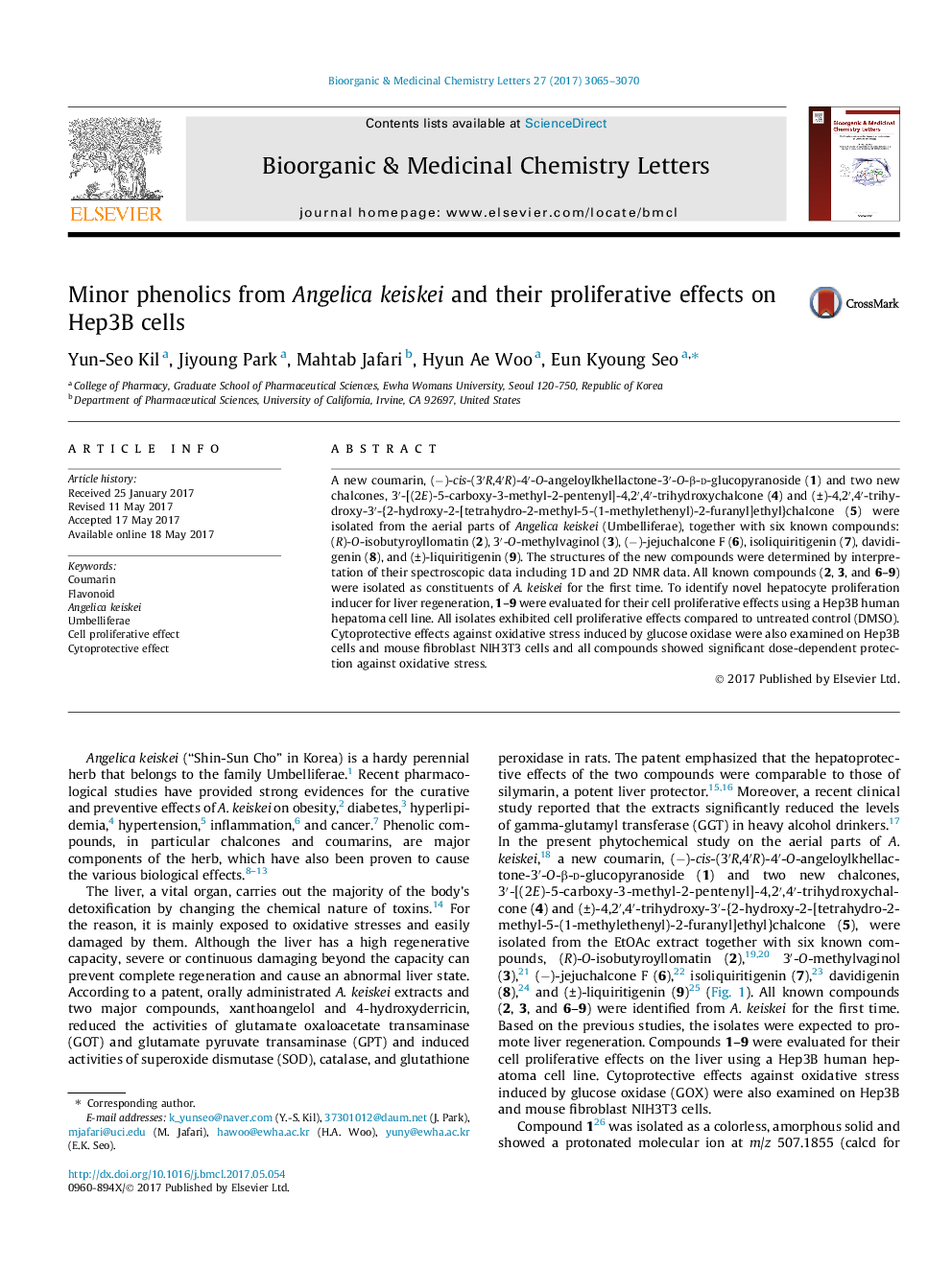 Minor phenolics from Angelica keiskei and their proliferative effects on Hep3B cells