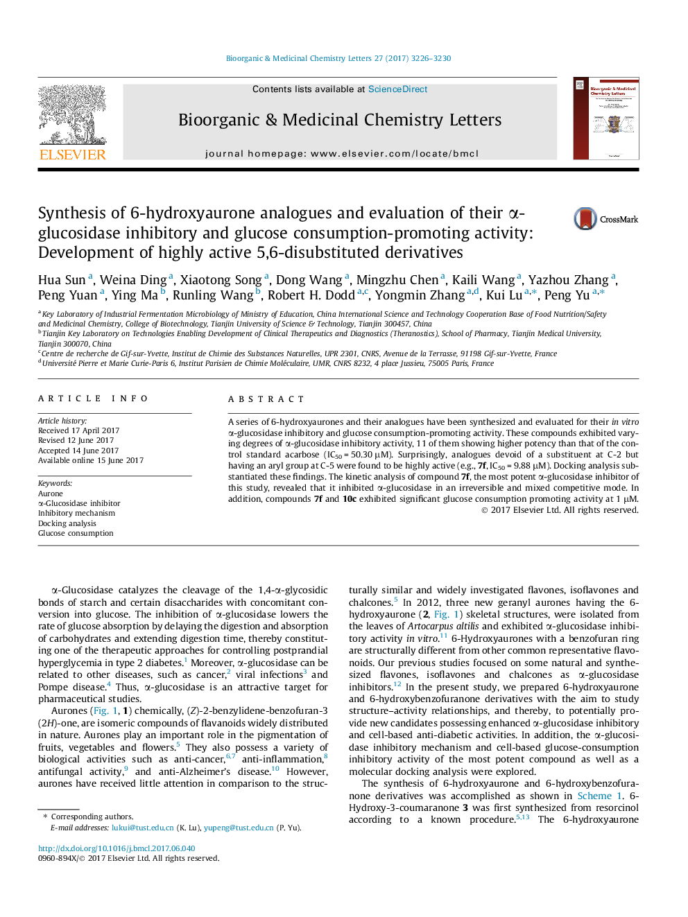 Synthesis of 6-hydroxyaurone analogues and evaluation of their Î±-glucosidase inhibitory and glucose consumption-promoting activity: Development of highly active 5,6-disubstituted derivatives