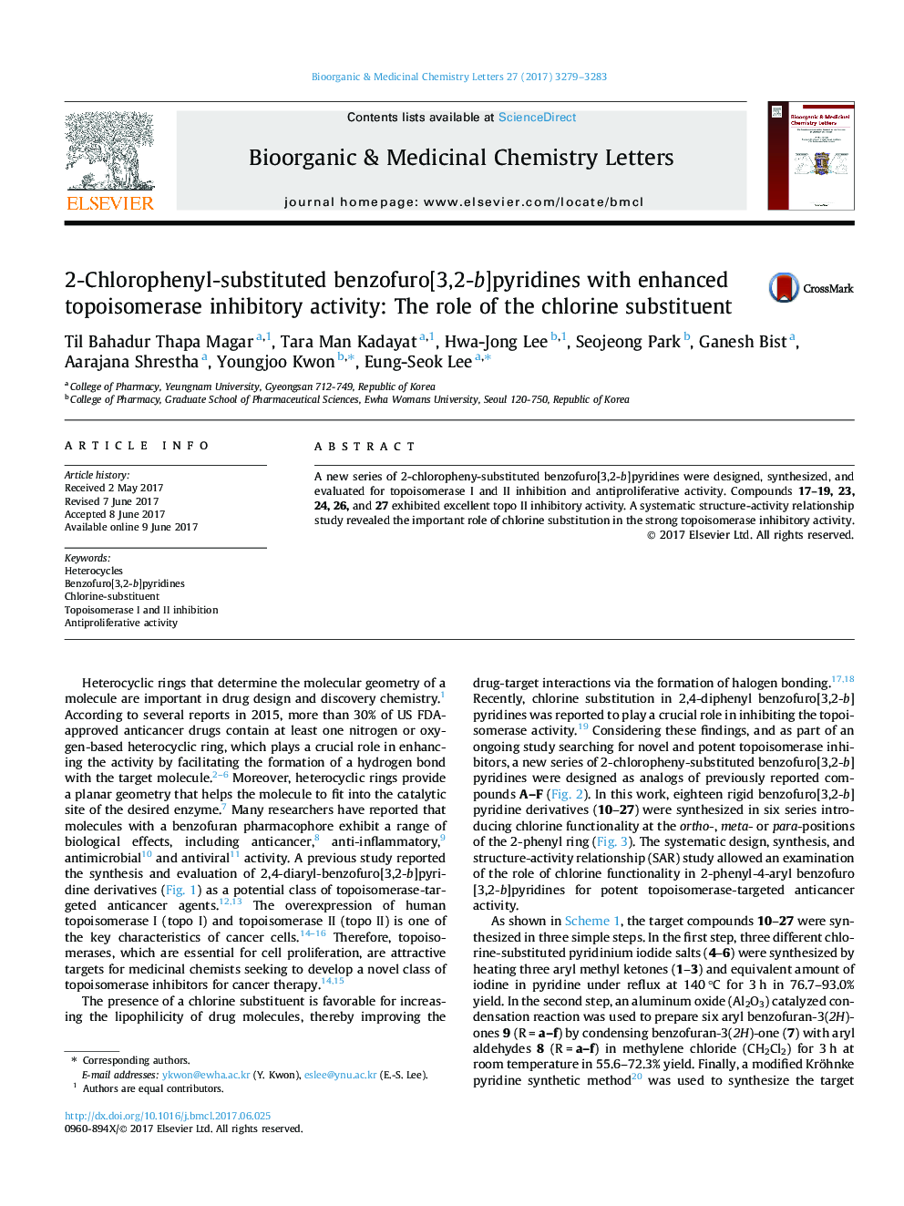 2-Chlorophenyl-substituted benzofuro[3,2-b]pyridines with enhanced topoisomerase inhibitory activity: The role of the chlorine substituent