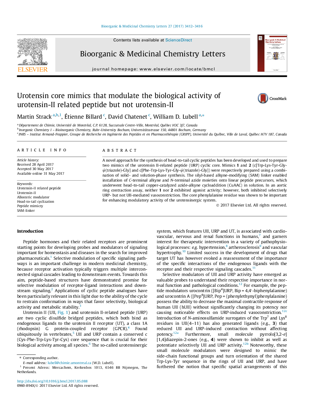 Urotensin core mimics that modulate the biological activity of urotensin-II related peptide but not urotensin-II