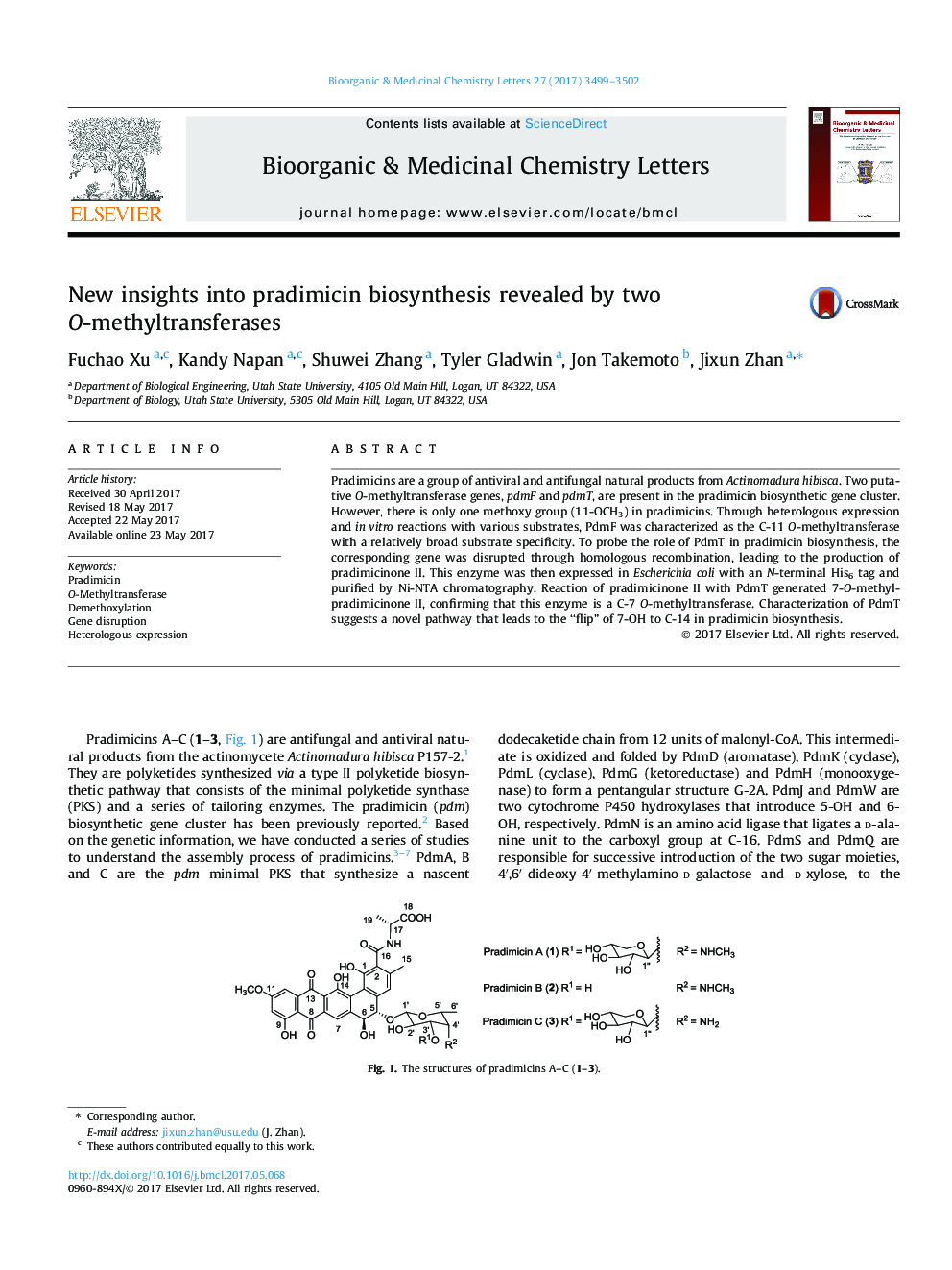 عکس صفحه اول مقاله: New insights into pradimicin biosynthesis revealed by two O-methyltransferases New insights into pradimicin biosynthesis revealed by two O-methyltransferases