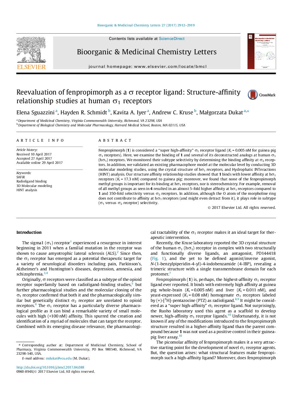 Reevaluation of fenpropimorph as a Ï receptor ligand: Structure-affinity relationship studies at human Ï1 receptors