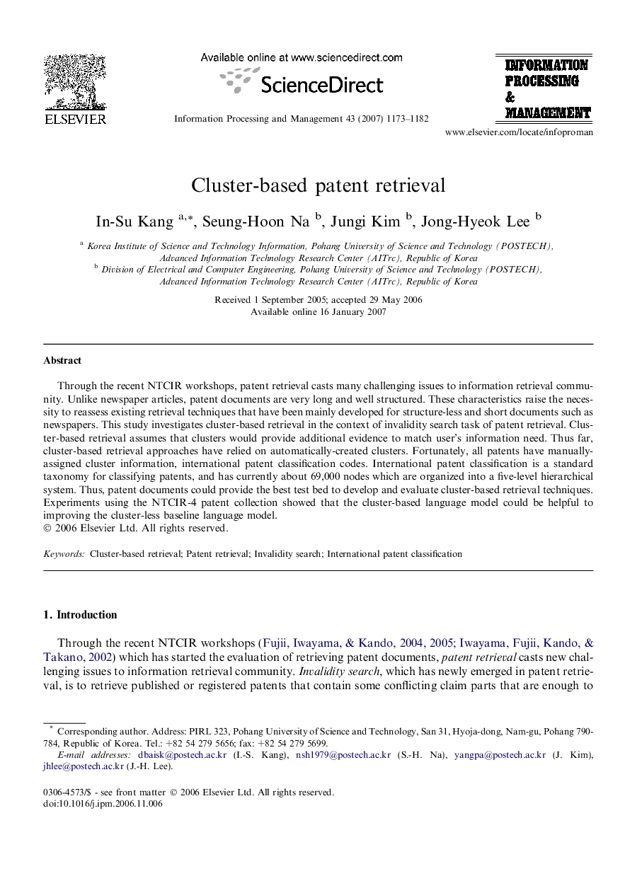 Cluster-based patent retrieval