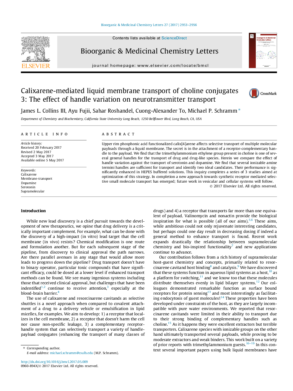 Calixarene-mediated liquid membrane transport of choline conjugates 3: The effect of handle variation on neurotransmitter transport