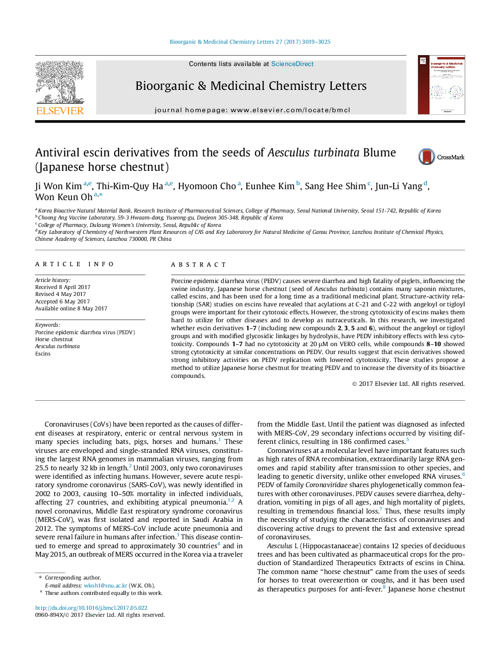 Antiviral escin derivatives from the seeds of Aesculus turbinata Blume (Japanese horse chestnut)